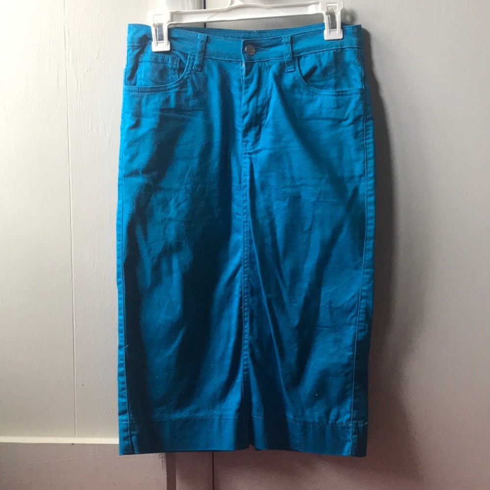 Aqua stretchy denim midi skirt